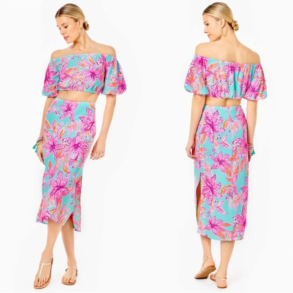 Lilly Pulitzer dress set Elegant Pink sea Blue peekaboo style unique sz L NWT - Picture 16 of 16